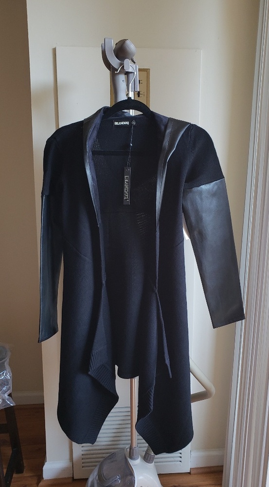 BLANKNYC faux leather trim long hooded jacket
